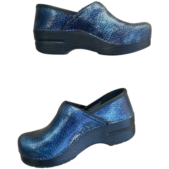 DANSKO Professional Metallic Blue Crackle Clogs EU 35 US 5 Nurse Work Shoe - Picture 2 of 16